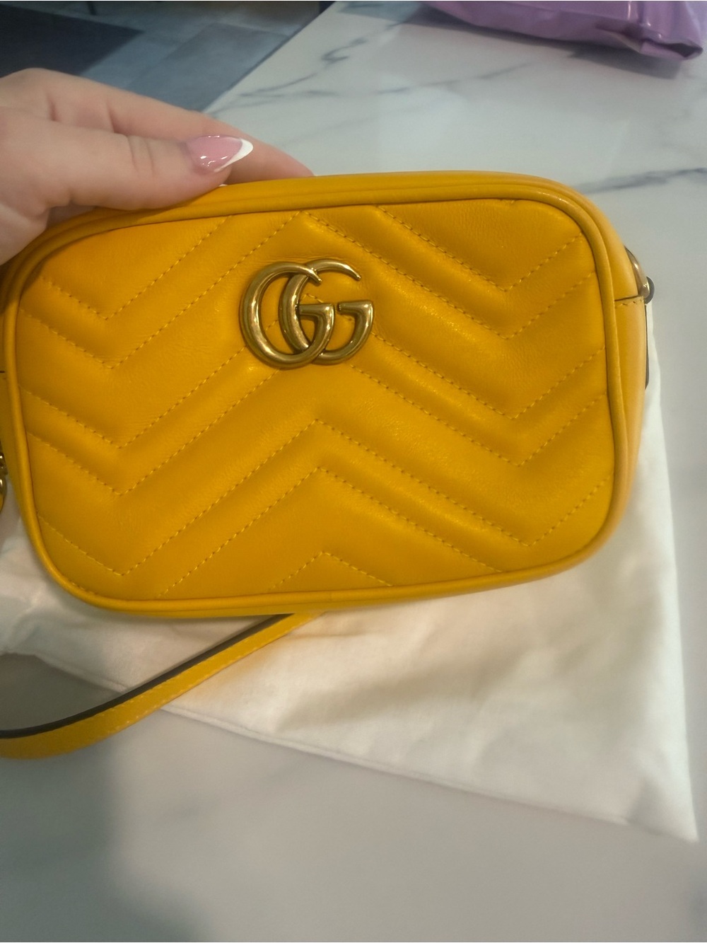 Gucci Marmont Small Camera Bag – Yellow Matelassé Leather Crossbody - Picture 10 of 11